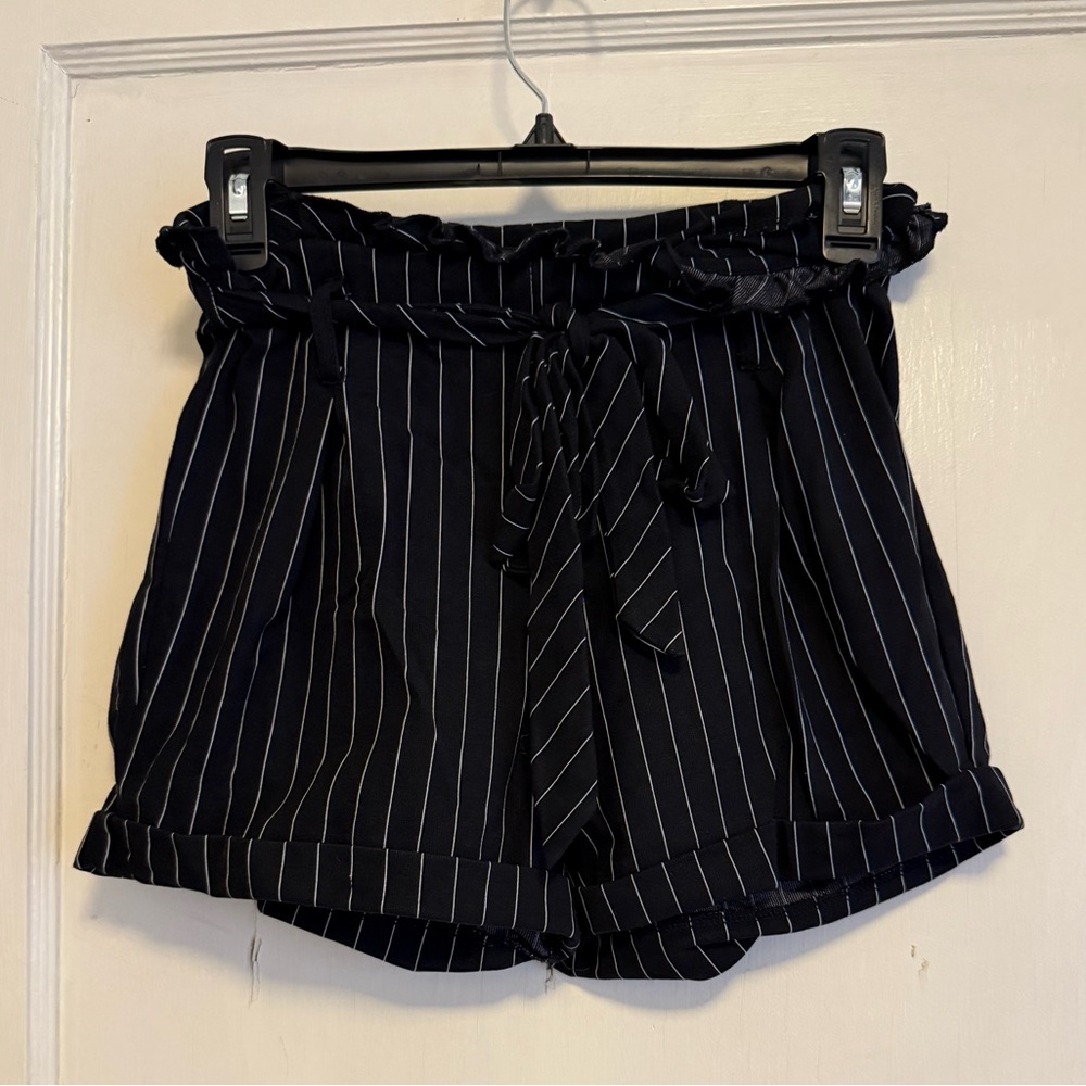 Soho Apparel Black Pinstripe High Waist Shorts